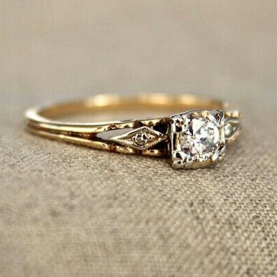 Vintage-Style Zirconia Fine Gold-Plated Ring