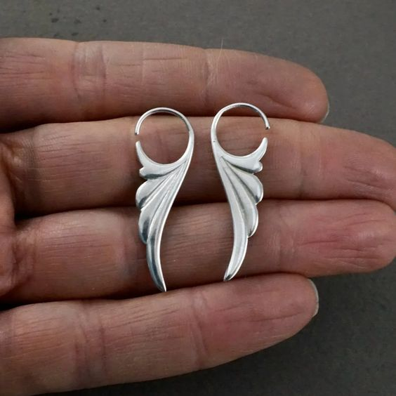 Vintage-Style Silver-Tone Wing Hoop Earrings