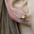 Vintage-Style Bird on Branch Stud Earrings