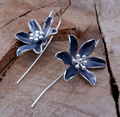 Vintage-Style Blue Flower Silver-Tone Earrings