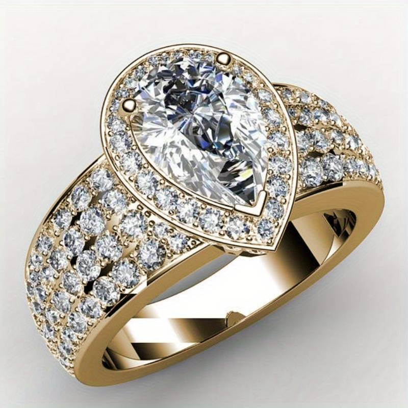 Vintage-Style Drop Zirconia Gold-Tone Ring