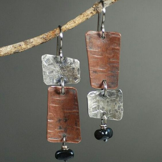 Vintage-Style Bronze and Silver-Tone Earrings