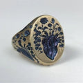 Vintage-Style Blue Floral Seal Gold-Tone Ring
