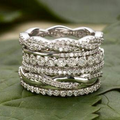 Stacked Silver-Tone Ring with Layered Zirconia Rows