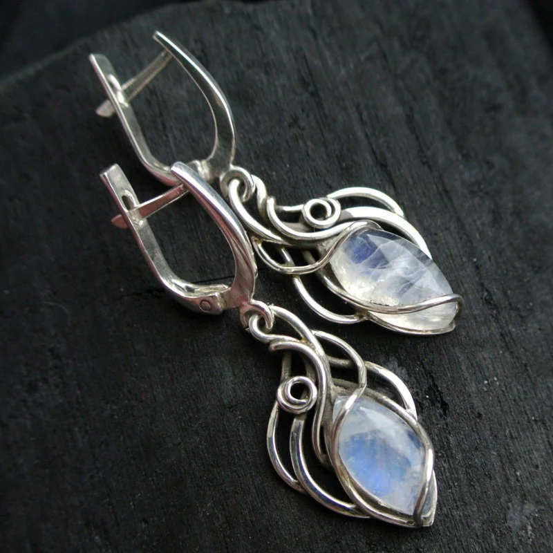 Vintage-Style White Opal-Look Dangle Earrings