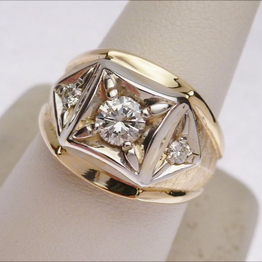 Vintage-Style Square Zirconia Two-Tone Ring