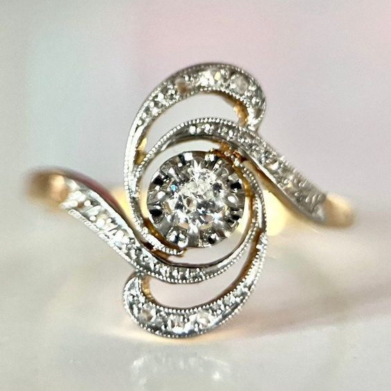 Gold-Tone Spiral Ring with Crystal-Set Swirl