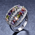 Vintage-Style Colourful Crystal Leaf Silver-Tone Ring