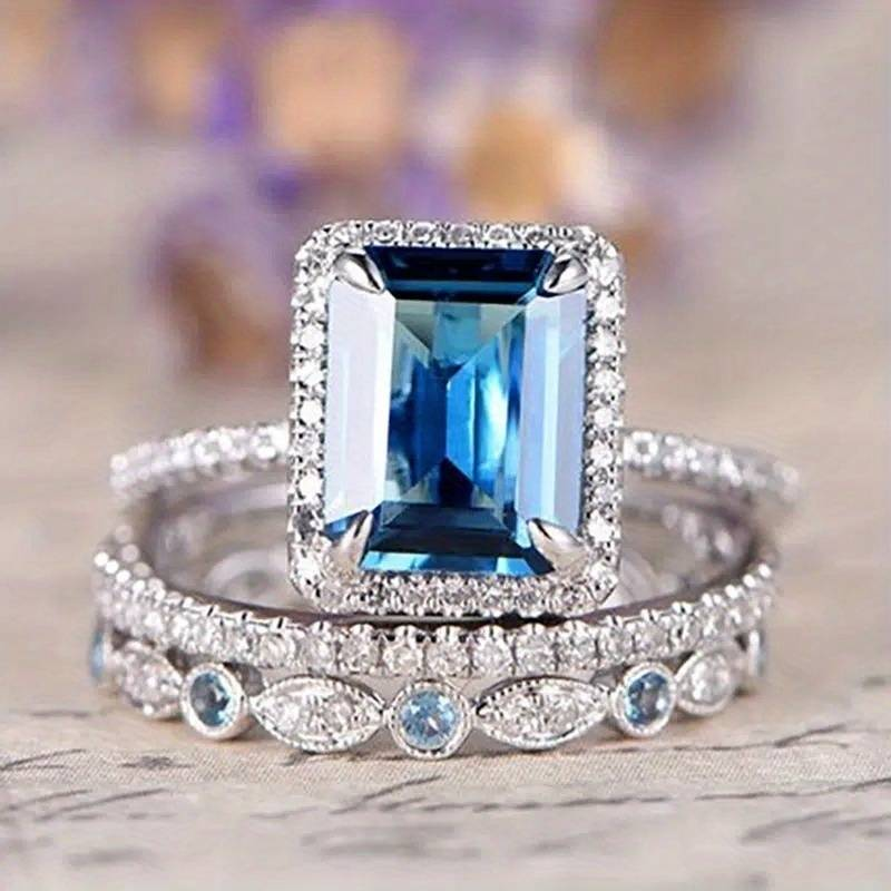 Vintage-Style Blue Inlaid Glass Silver-Tone Ring