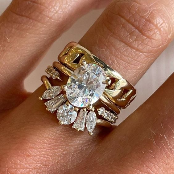 Vintage-Style Gold-Tone Zirconia Statement Ring Set