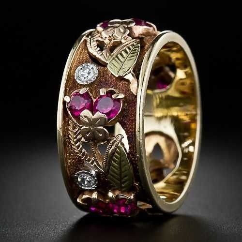 Vintage ring met hart en bloem