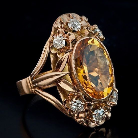 Vintage-Style Oval Orange Glass Gold-Tone Ring