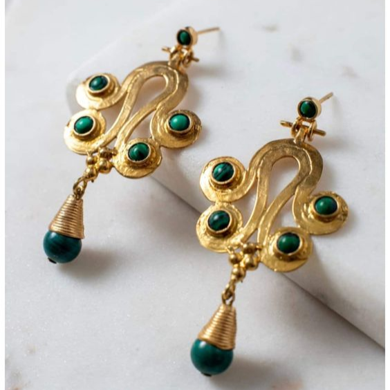 Vintage-Style Green and Gold-Tone Dangle Earrings