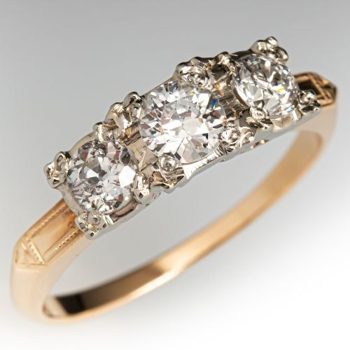 Vintage-Style Gold-Tone Cube Glass Ring