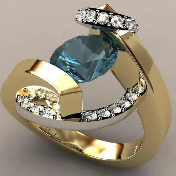 Vintage-Style Blue Zirconia Gold-Tone Open Ring