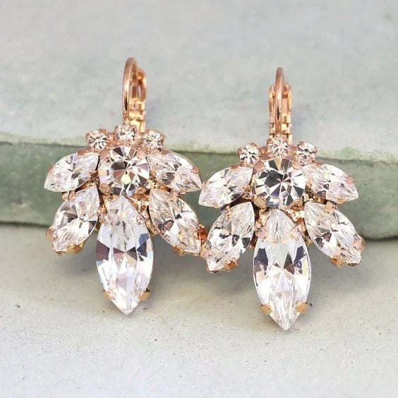 Boucles d'oreilles feuille cristal rose style vintage