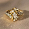Gold-Tone Wave Ring with Zirconia Cluster Crest