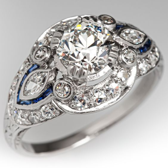 Vintage zilverkleurige ring met glas en zirkonia