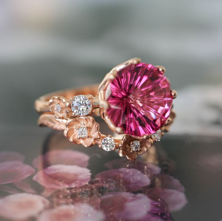 Vintage-Style Pink Crystal Gold-Tone Ring