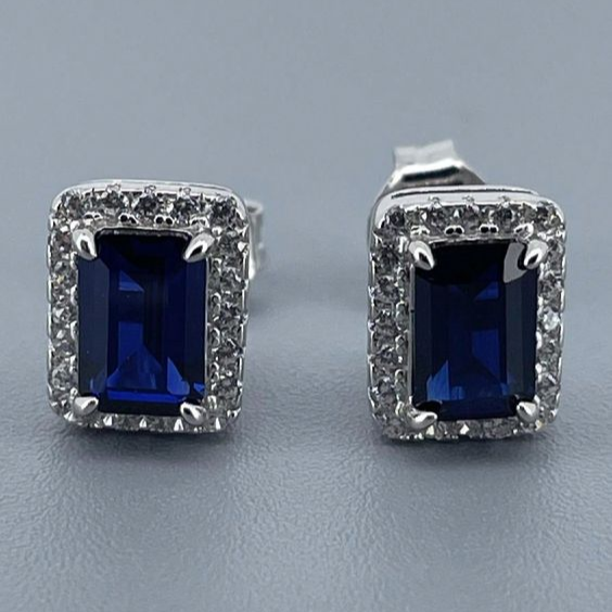 Vintage-Style Blue Square Glass Earrings