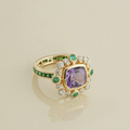 Vintage-Style Coloured Glass Gold-Tone Ring