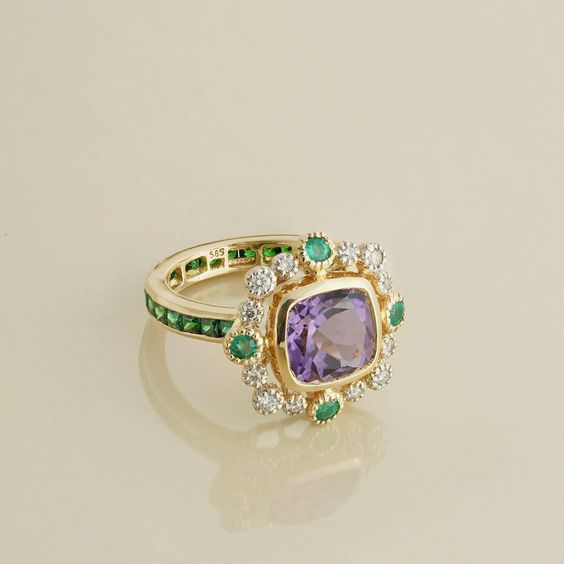 Vintage-Style Coloured Glass Gold-Tone Ring