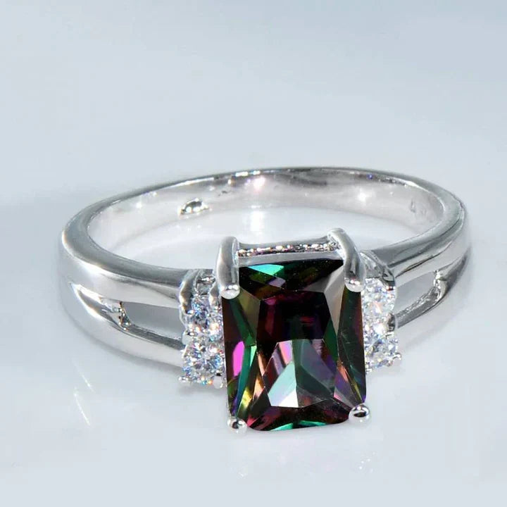 Vintage-Style Colourful Dark Glass Silver-Tone Ring
