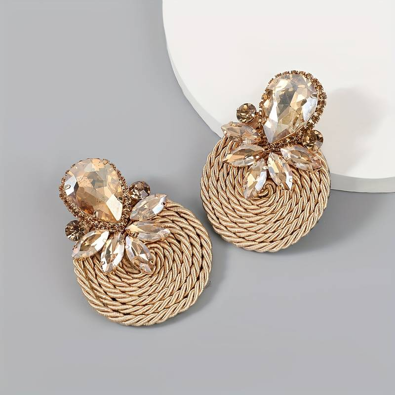Vintage-Style Gold-Tone Crystal Round Earrings