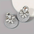Vintage-Style Silver-Tone Crystal Round Earrings