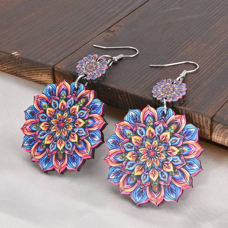 Vintage-Style Colourful Mandala Disc Earrings