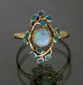 Vintage-Style Blue Crystal and Opal-Look Ring