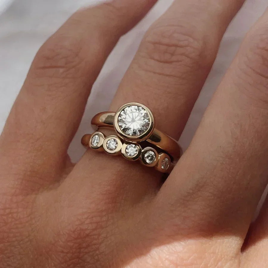 Vintage-Style Zirconia Gold-Tone Ring Set