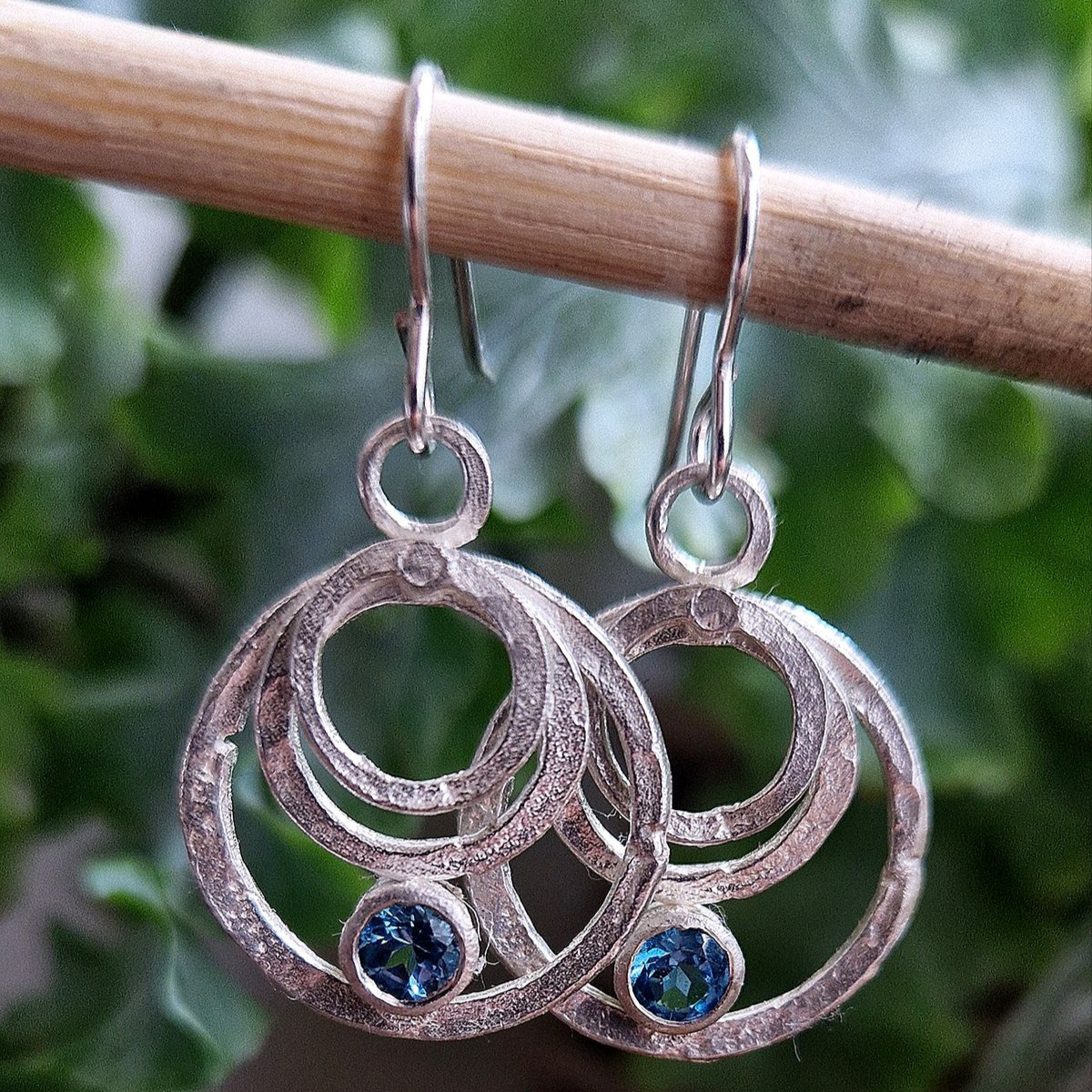 Vintage-Style Circle and Blue Crystal Silver-Tone Earrings