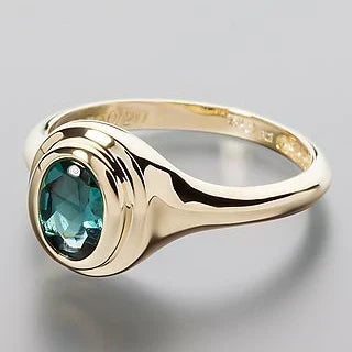 Vintage-Style Inlaid Blue Crystal Gold-Tone Ring