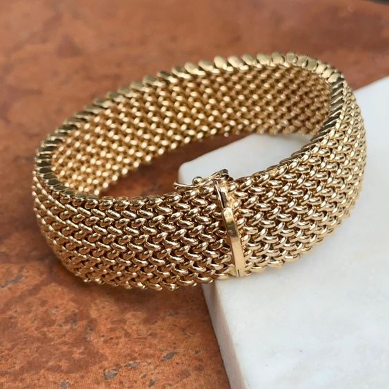Vintage-Style Gold-Tone Mesh Wrap Cuff