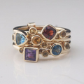 Vintage-Style Colourful Stones Layered Gold-Tone Ring