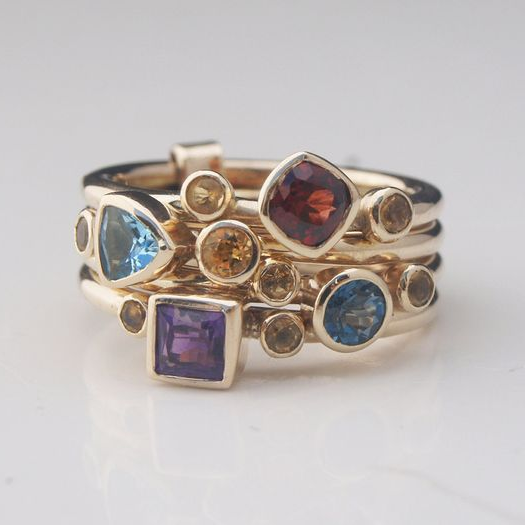 Vintage-Style Colourful Stones Layered Gold-Tone Ring