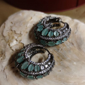 Vintage-Style Blue Crystal Crest Earrings