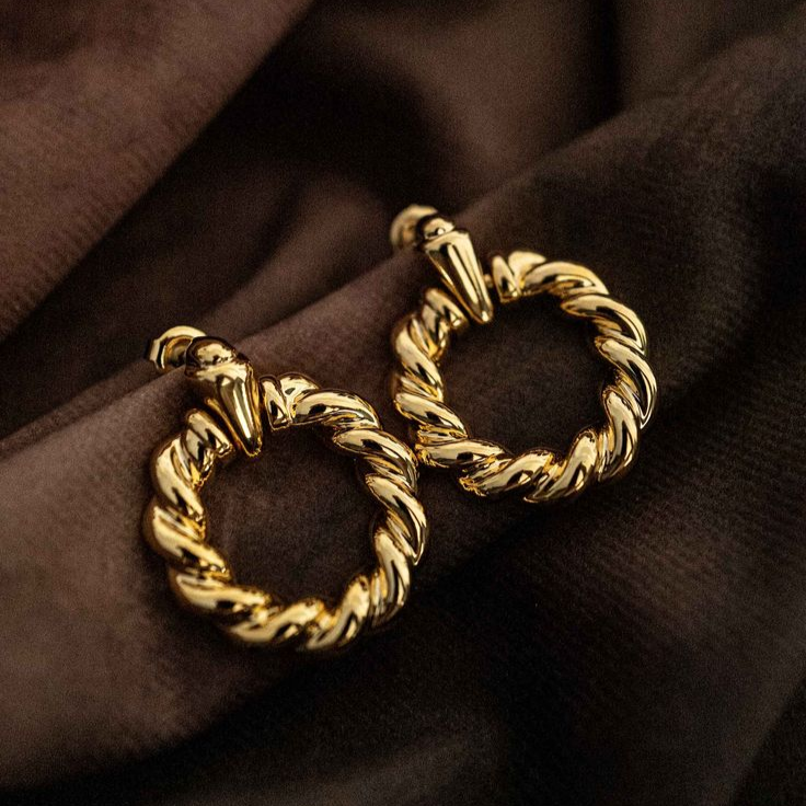 Vintage Braided Gold-Tone Hoop Earrings