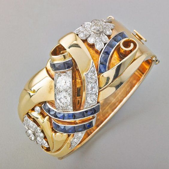 Gold-Tone Ribbon-Wrap Ring with Blue and Clear Zirconia