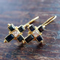 Vintage-Style Black and Zirconia Gold-Tone Earrings