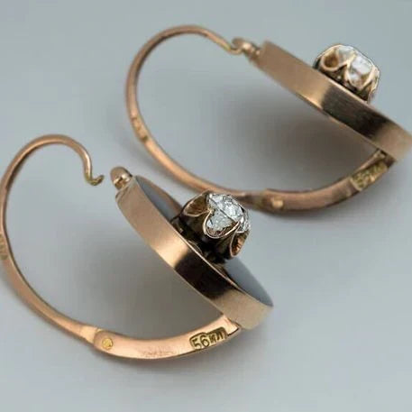 Vintage-Style Gold-Tone Crescent Hoops with Zirconia Stud