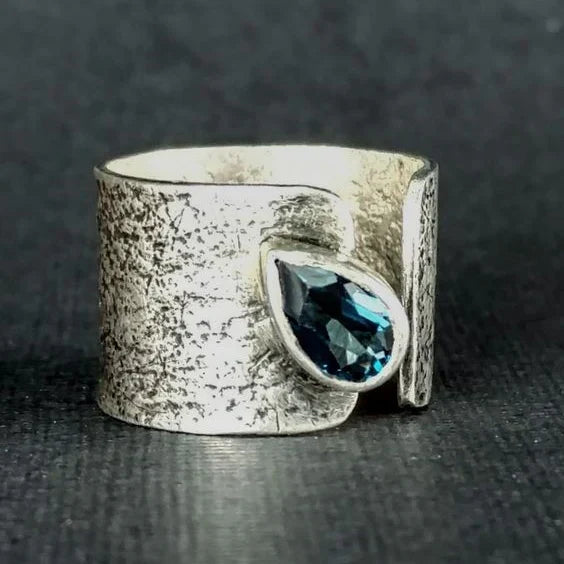 Vintage-Style Silver-Tone and Crystal Drop Ring
