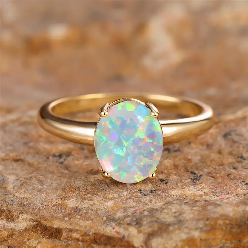 Vintage-Style Opal-Look Gold-Tone Ring