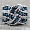 Bright Braided Blue Silver-Tone Ring