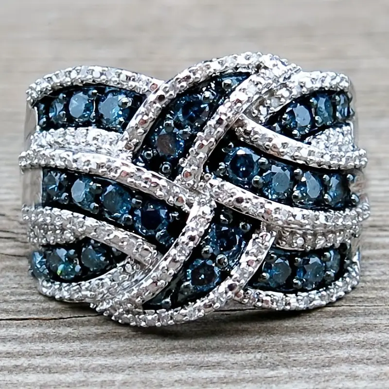 Bright Braided Blue Silver-Tone Ring