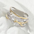 Two-Tone Zirconia Inlaid Stacked Ring