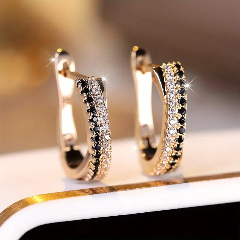 Black Zirconia Gold-Tone Earrings
