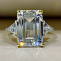 Emerald-Cut Clear Glass Ring with Trillion Side Stones