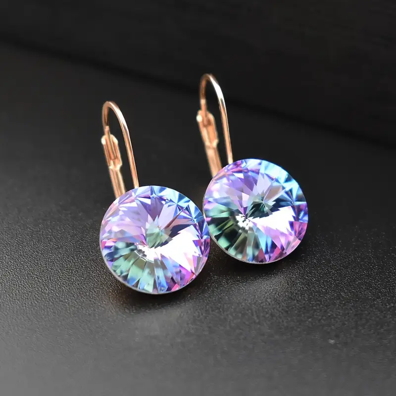 Ronde oorbellen met violette en groene zirkonia